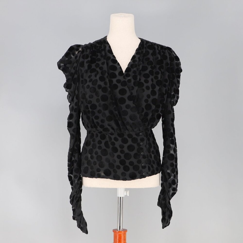 BIRGITTE HERSKIND Catja Blouse Velvet Black Polka Dots Sheer Size 38 (US 6)